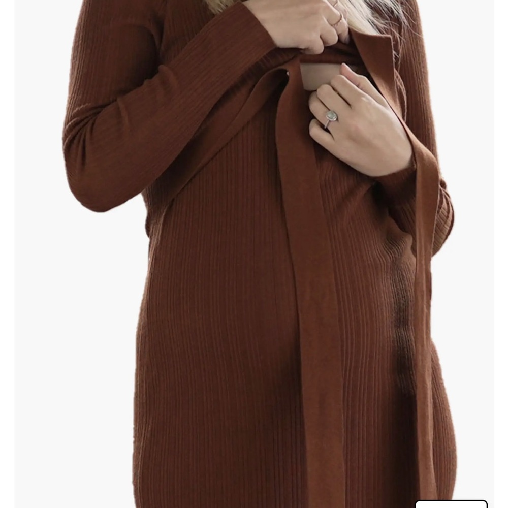 Elegant Brown Knit Dress Angel Maternity Knit MIDI Dress XL Nursing - Picture 5 of 5